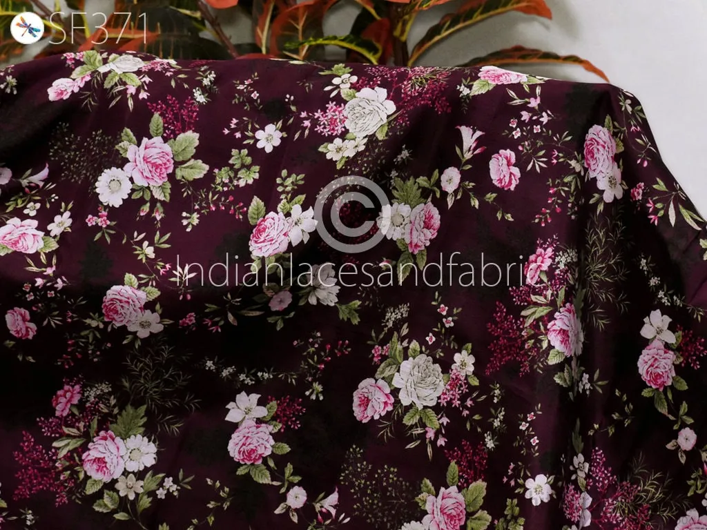 Burgundy Indian Saree Soft Pure Printed Silk Fabric by the yard Wedding Dress Bridesmaid Party Costume Curtain Crafting Sewing Dupatta Scarf