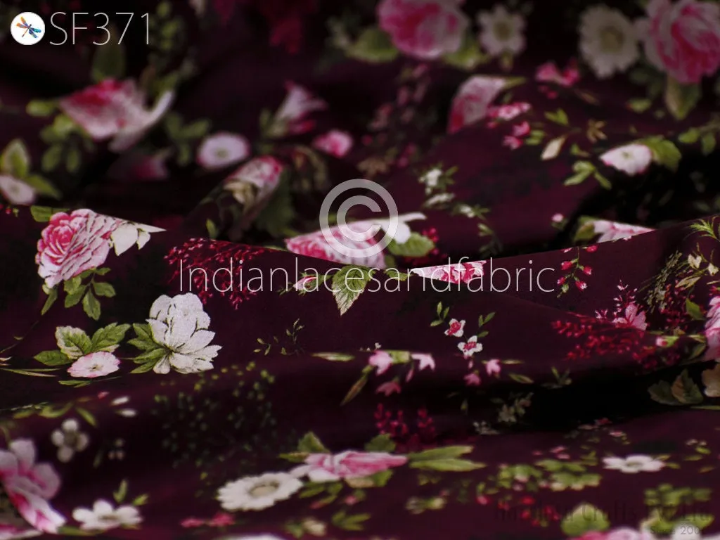 Burgundy Indian Saree Soft Pure Printed Silk Fabric by the yard Wedding Dress Bridesmaid Party Costume Curtain Crafting Sewing Dupatta Scarf