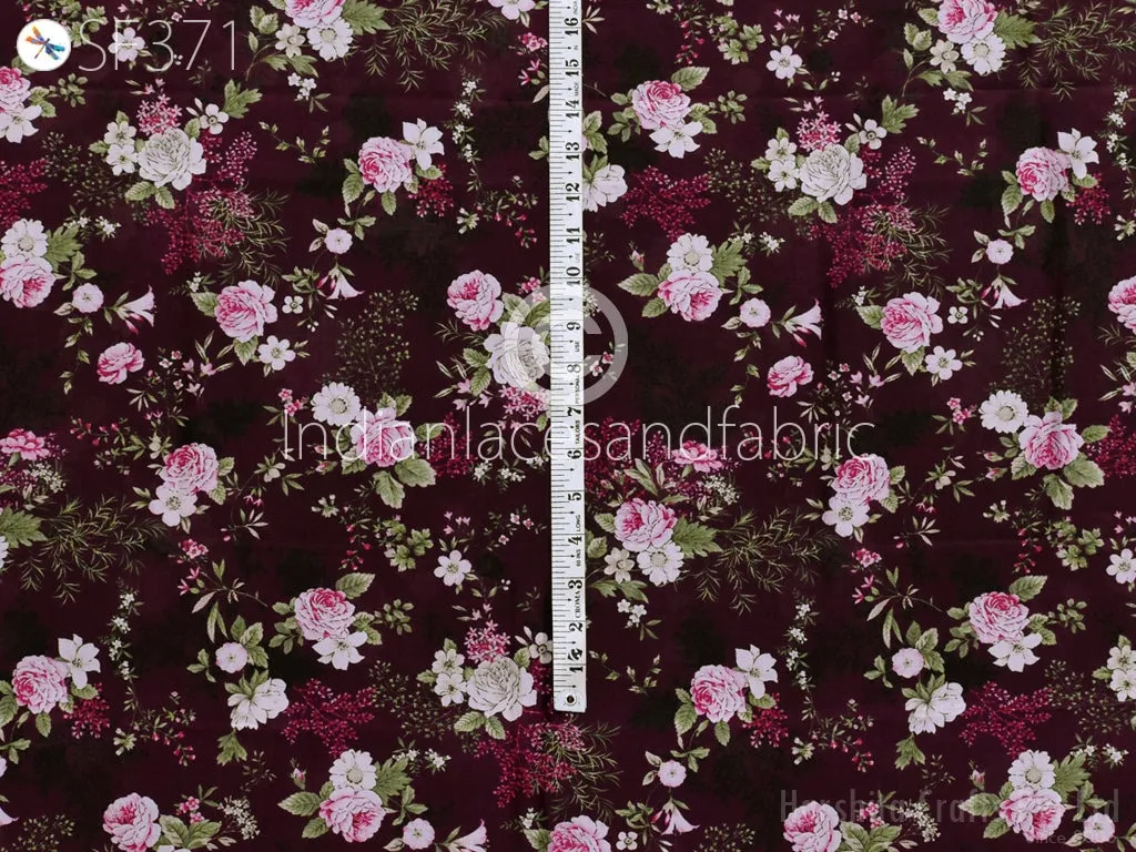 Burgundy Indian Saree Soft Pure Printed Silk Fabric by the yard Wedding Dress Bridesmaid Party Costume Curtain Crafting Sewing Dupatta Scarf
