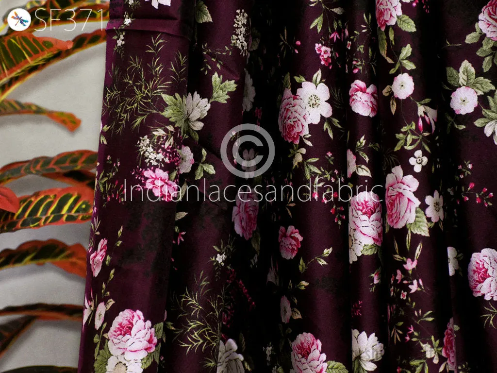 Burgundy Indian Saree Soft Pure Printed Silk Fabric by the yard Wedding Dress Bridesmaid Party Costume Curtain Crafting Sewing Dupatta Scarf