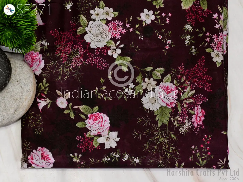 Burgundy Indian Saree Soft Pure Printed Silk Fabric by the yard Wedding Dress Bridesmaid Party Costume Curtain Crafting Sewing Dupatta Scarf