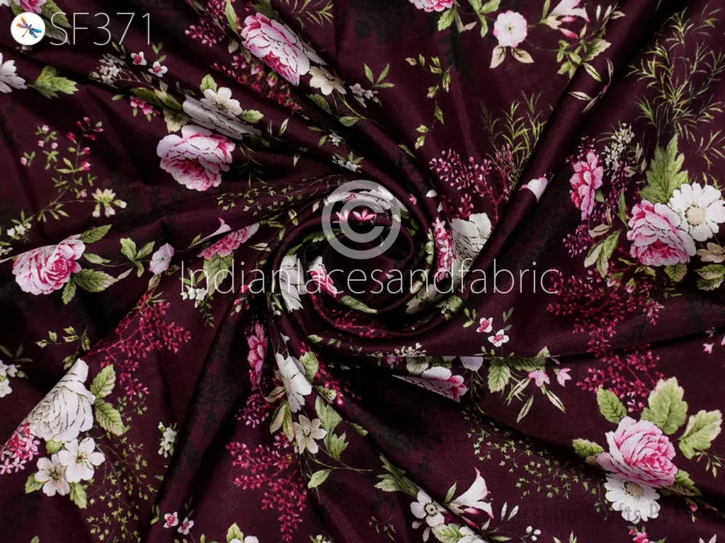 Burgundy Indian Saree Soft Pure Printed Silk Fabric by the yard Wedding Dress Bridesmaid Party Costume Curtain Crafting Sewing Dupatta Scarf