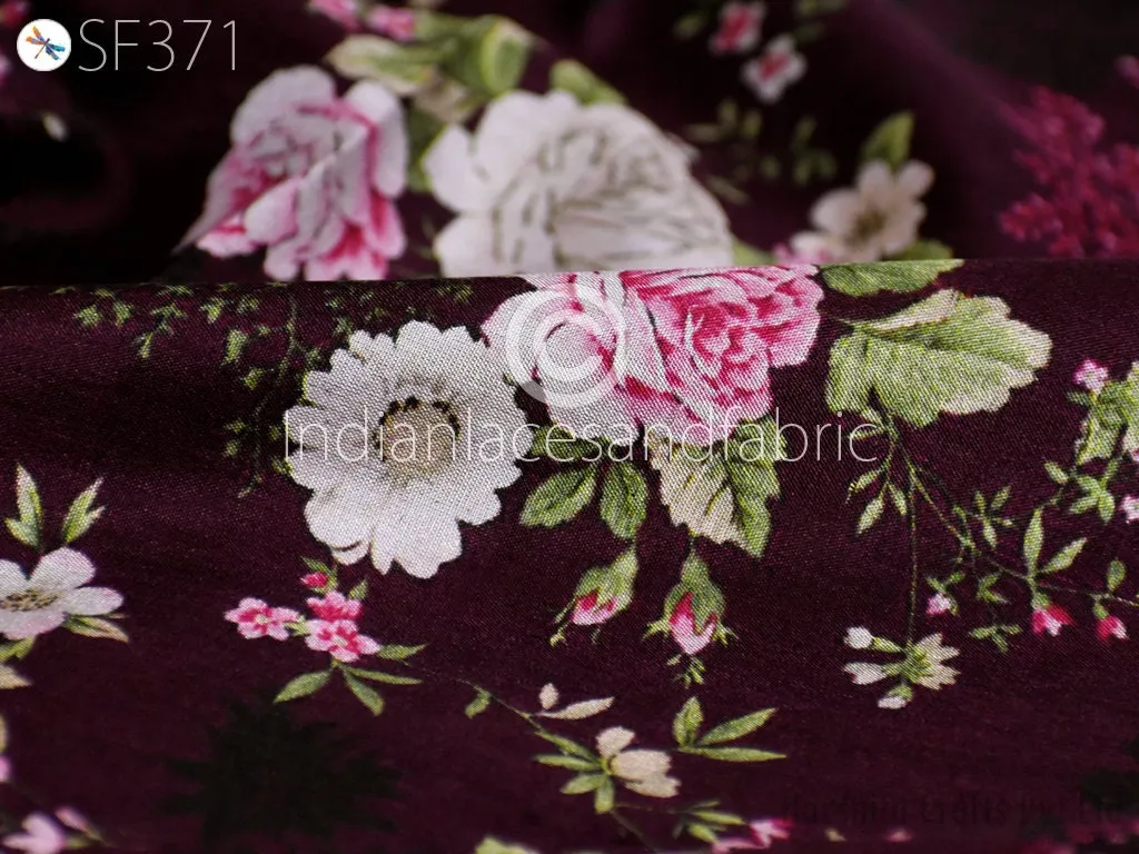 Burgundy Indian Saree Soft Pure Printed Silk Fabric by the yard Wedding Dress Bridesmaid Party Costume Curtain Crafting Sewing Dupatta Scarf
