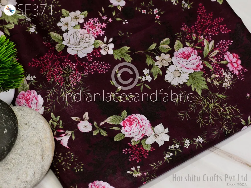 Burgundy Indian Saree Soft Pure Printed Silk Fabric by the yard Wedding Dress Bridesmaid Party Costume Curtain Crafting Sewing Dupatta Scarf
