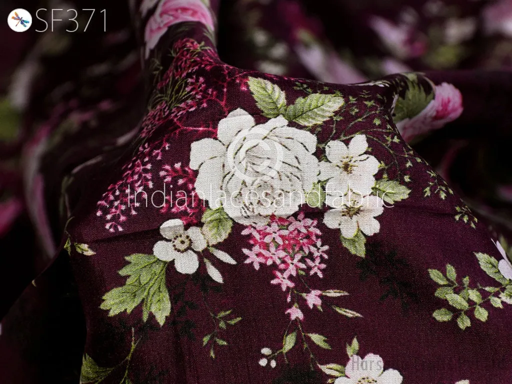 Burgundy Indian Saree Soft Pure Printed Silk Fabric by the yard Wedding Dress Bridesmaid Party Costume Curtain Crafting Sewing Dupatta Scarf