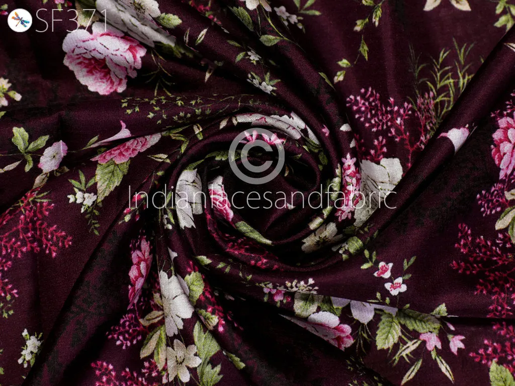 Burgundy Indian Saree Soft Pure Printed Silk Fabric by the yard Wedding Dress Bridesmaid Party Costume Curtain Crafting Sewing Dupatta Scarf