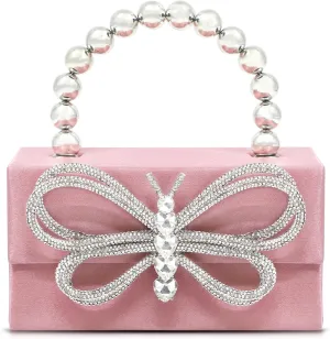 Butterfly Rhinestone Evening Bag, Clutch Purses for Women, Sequin Small Tote Bag, Handbag for Wedding, Prom, Parties, Travel(Pink)