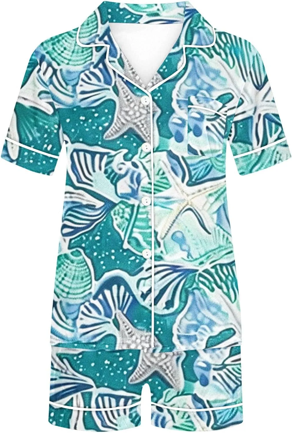 Button Up Pajamas For Women Cute Print Short Sleeve Sleepwear 2 Piece Summer Soft Pis Top And Shorts Outfits Sets