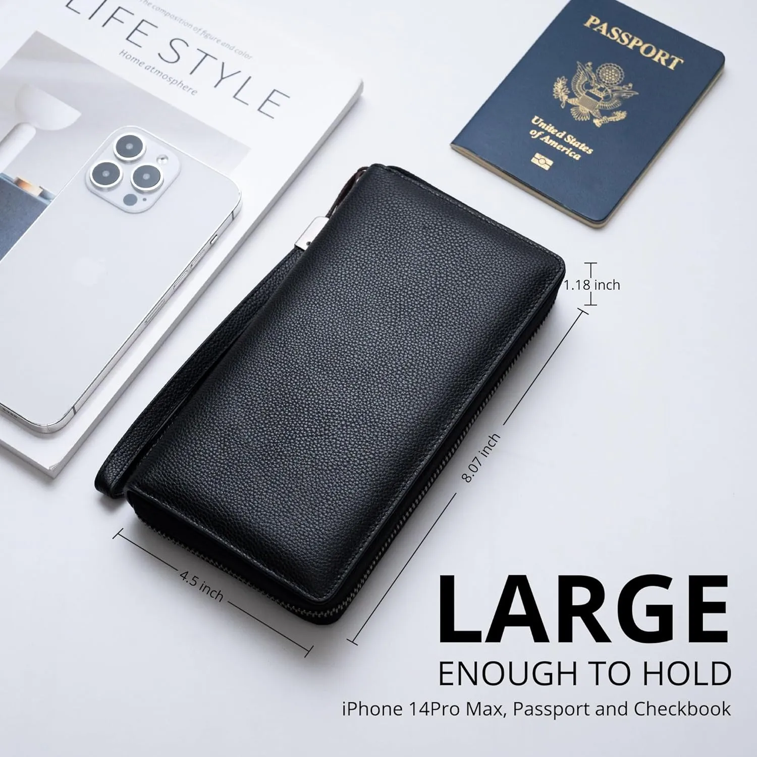 Bveyzi Women RFID Blocking Wallet Leather Zip Around Phone Clutch Large Capacity Ladies Travel Purse Wristlet