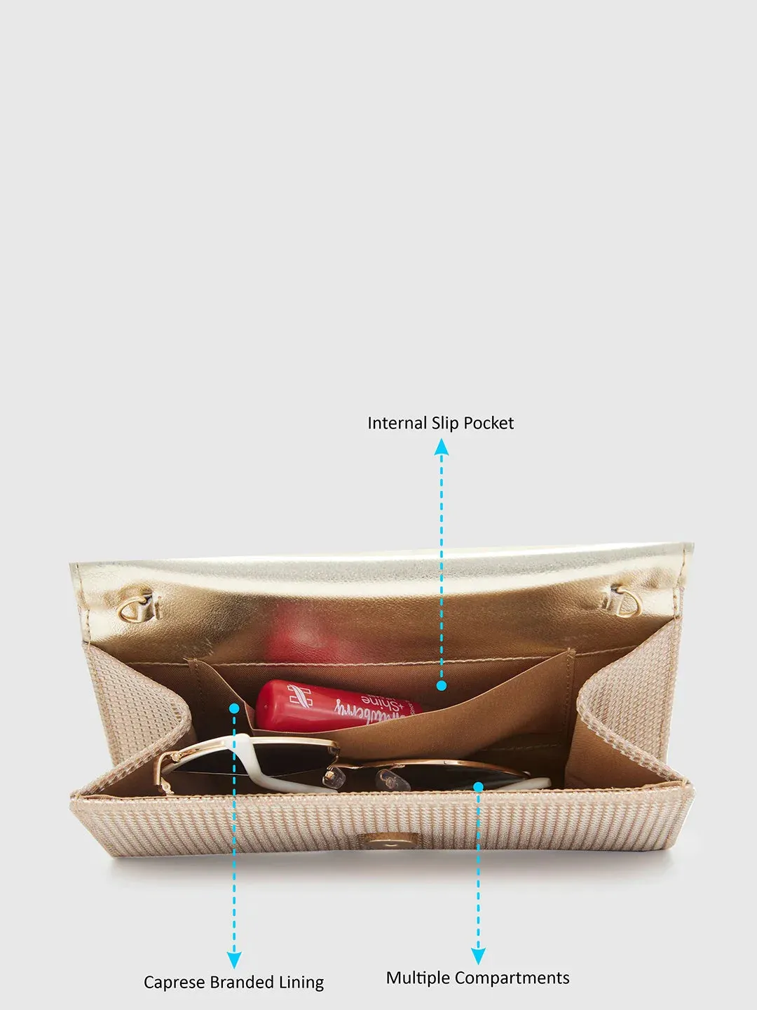 Caprese Delmi Medium Champagne Gold Clutch