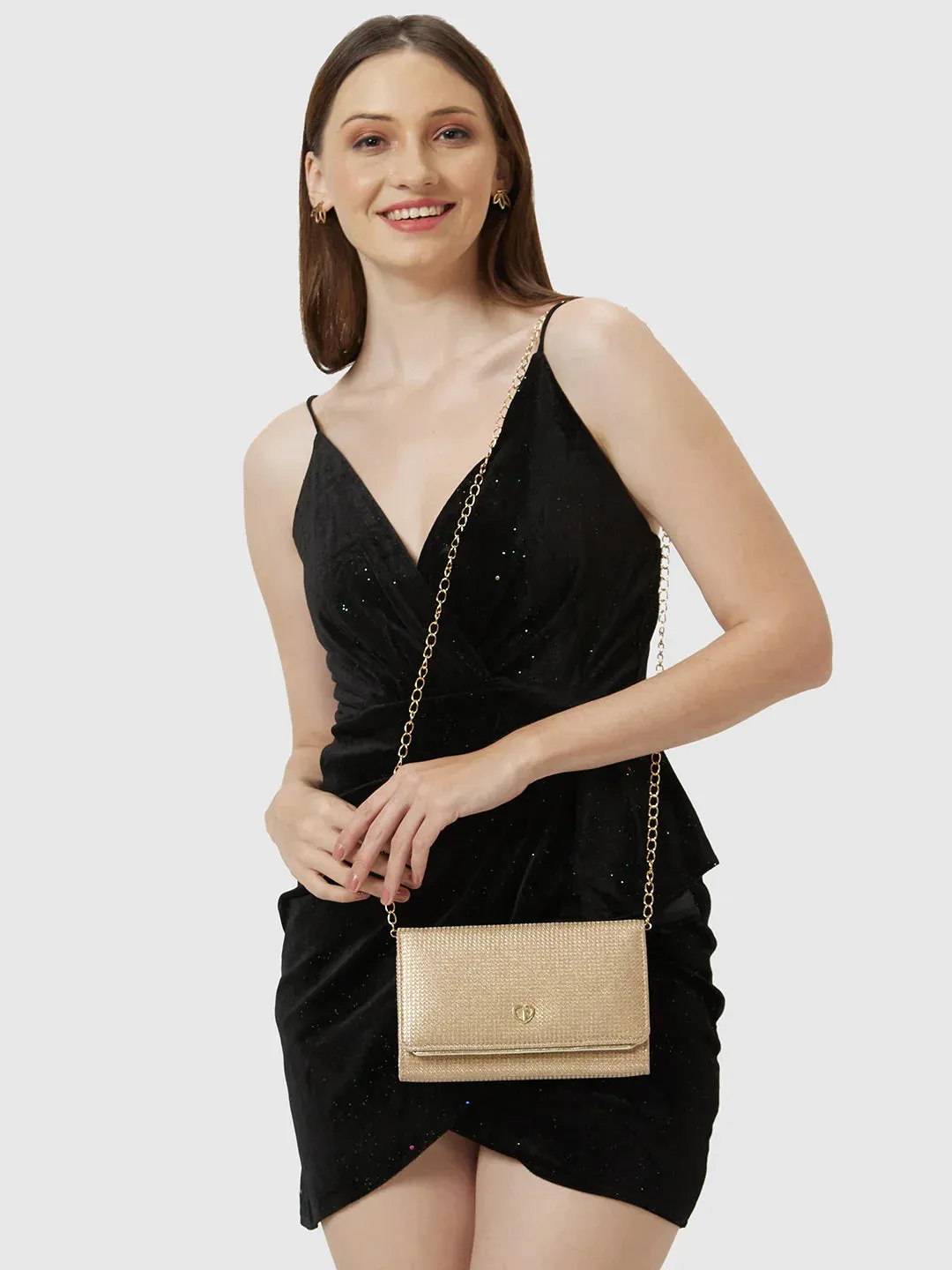 Caprese Delmi Medium Champagne Gold Clutch