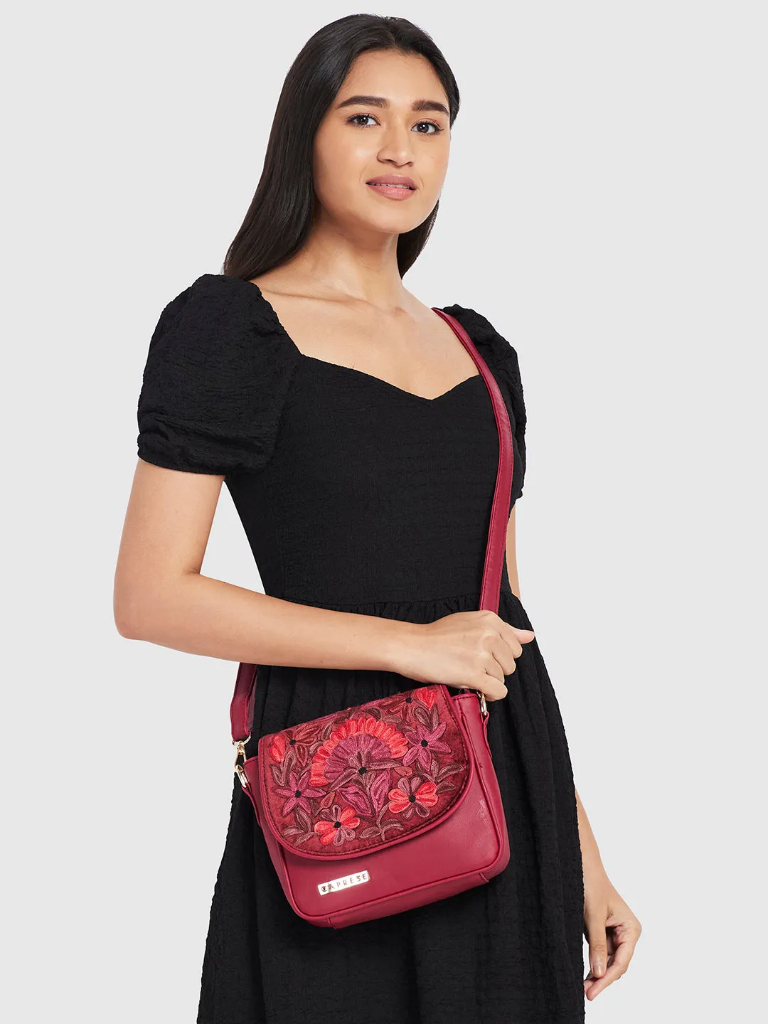 Caprese Tresna Large Maroon Sling Bag