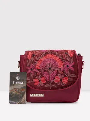 Caprese Tresna Large Maroon Sling Bag