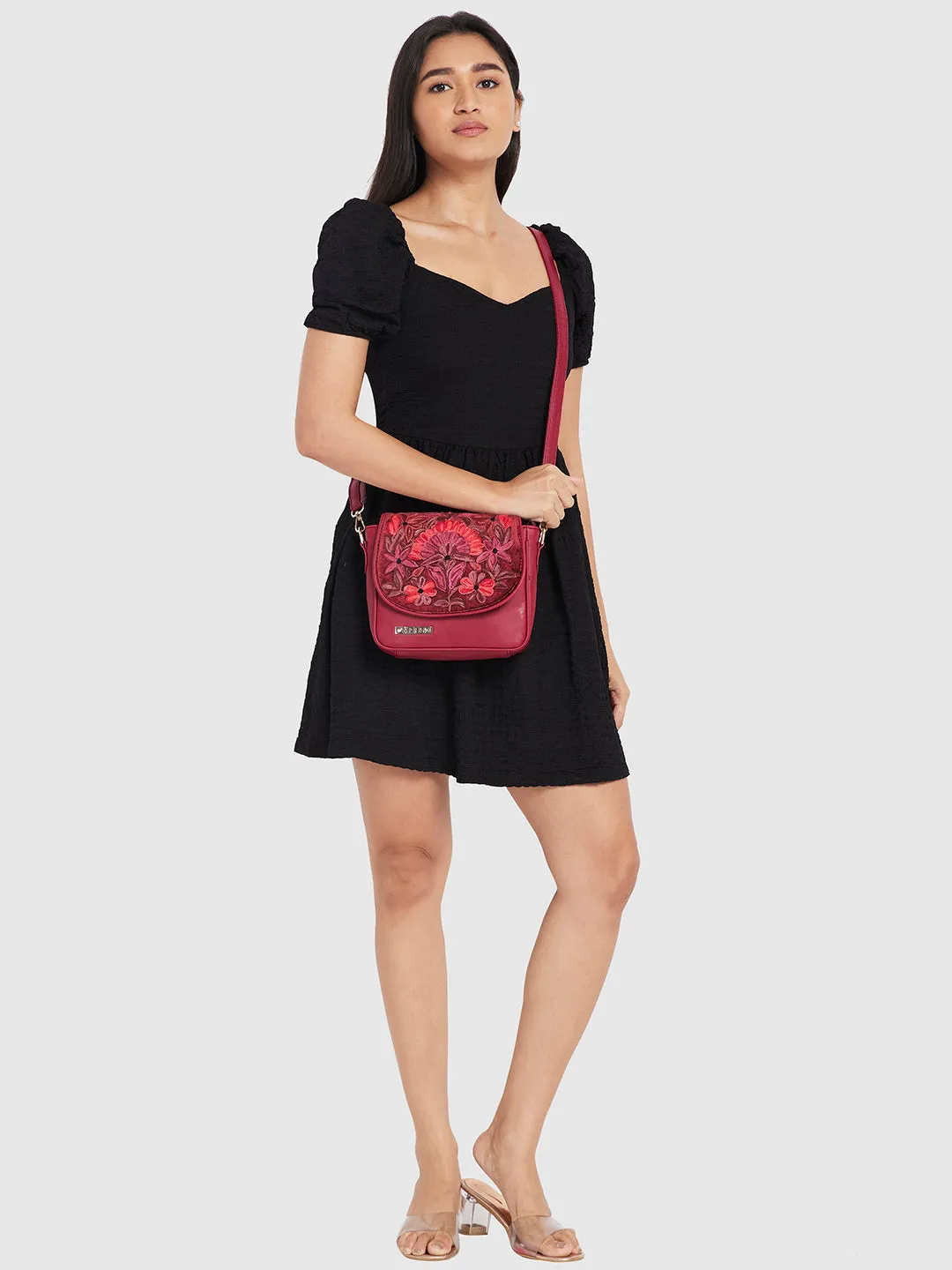 Caprese Tresna Large Maroon Sling Bag