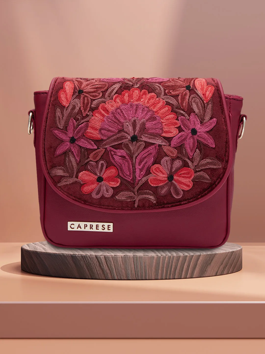 Caprese Tresna Large Maroon Sling Bag