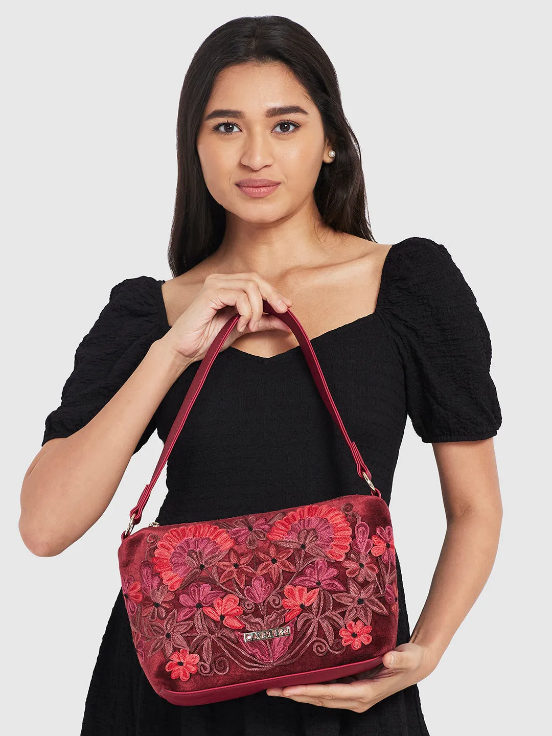 Caprese Tresna Medium Maroon Crossbody Bag