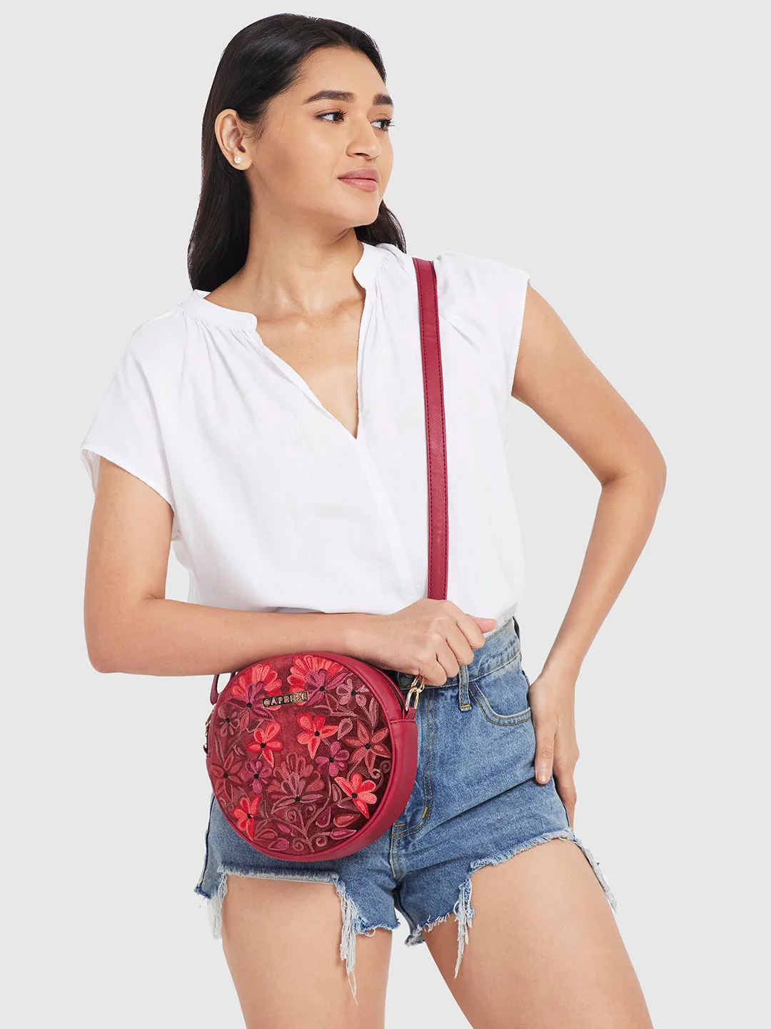 Caprese Tresna Medium Maroon Sling Bag