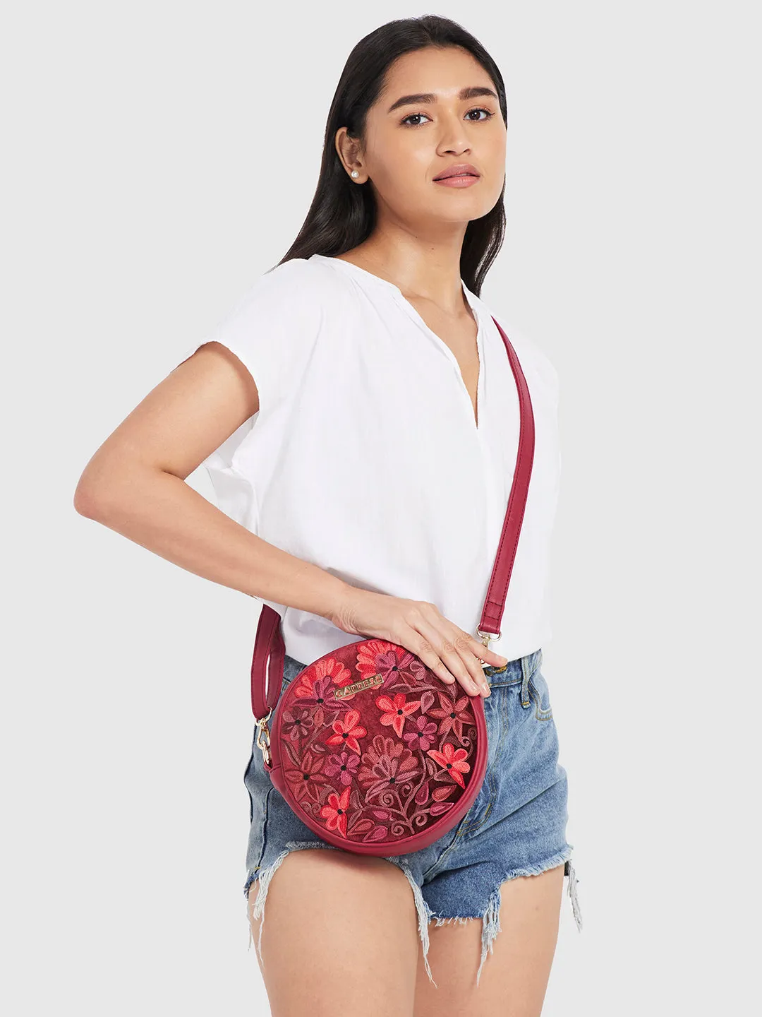 Caprese Tresna Medium Maroon Sling Bag