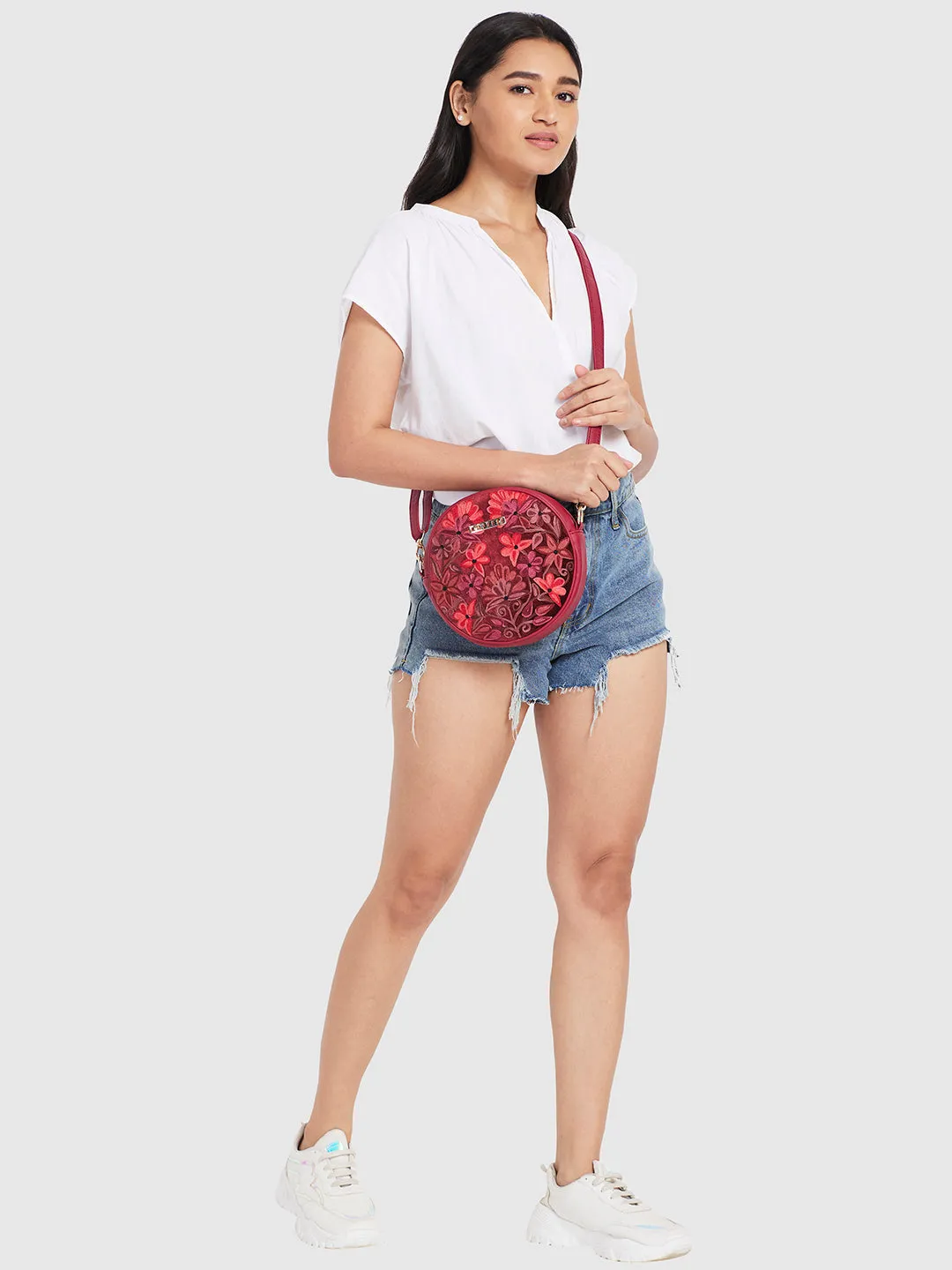 Caprese Tresna Medium Maroon Sling Bag
