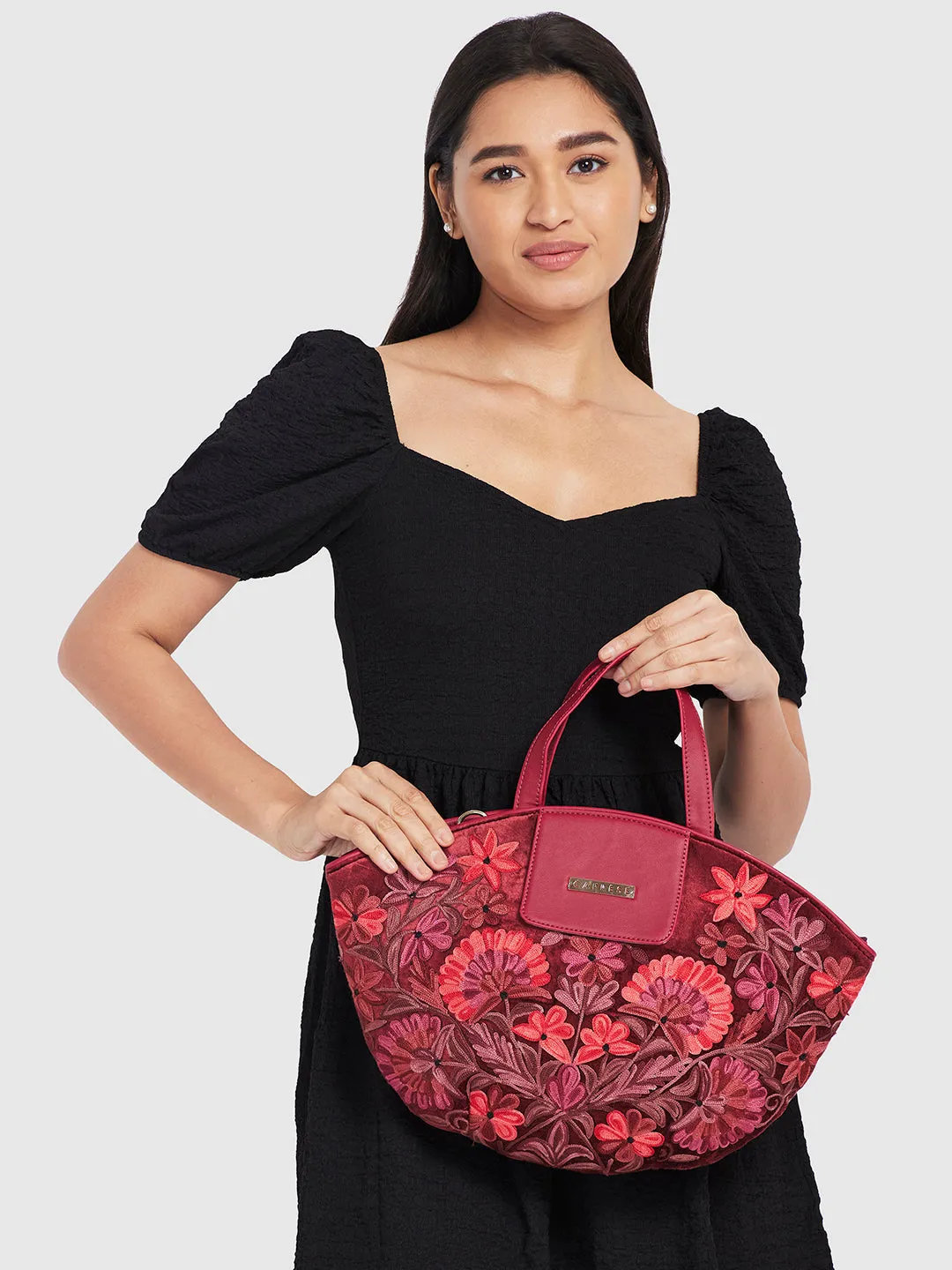 Caprese Tresna Medium Maroon Tote Bag