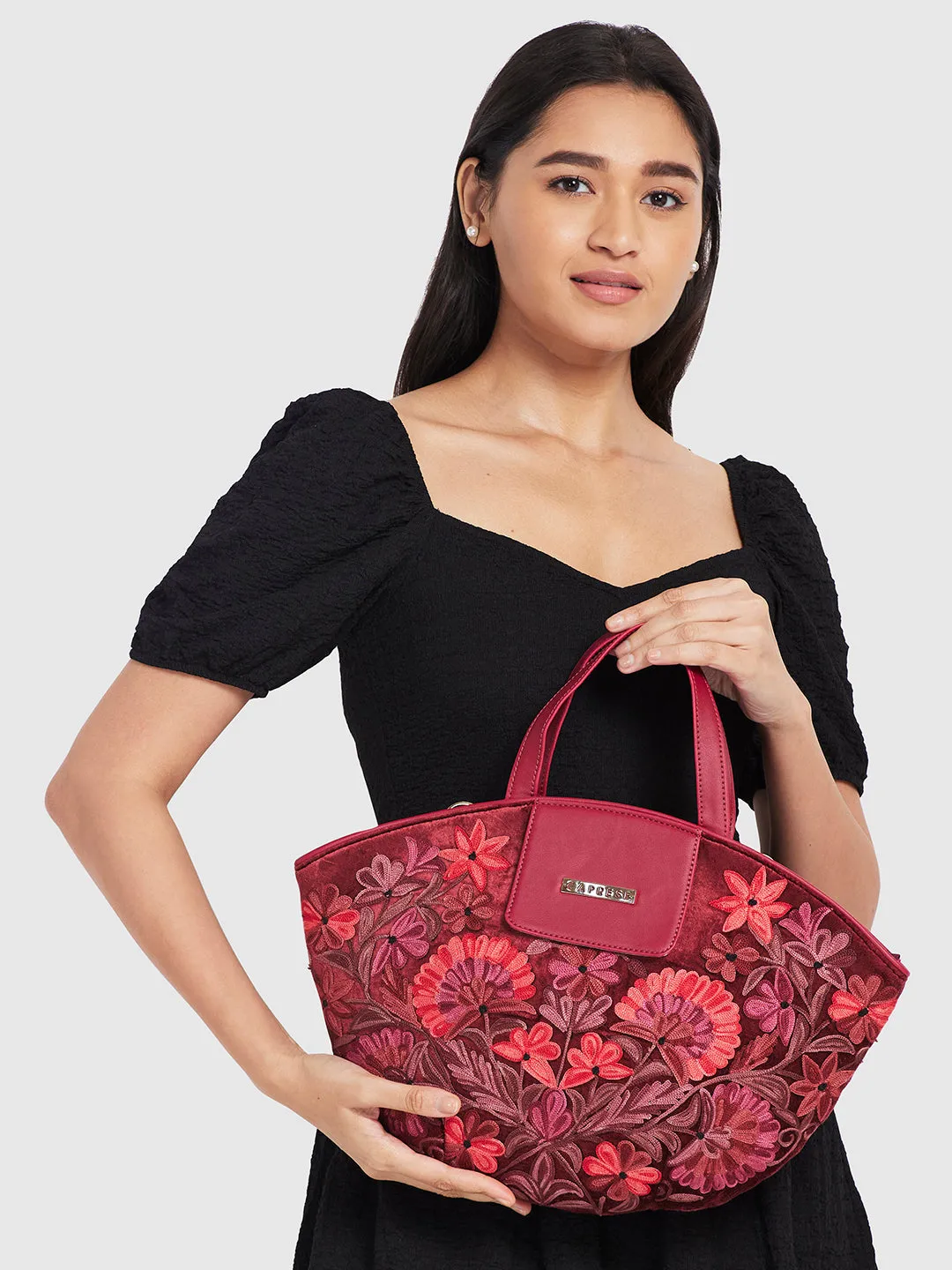 Caprese Tresna Medium Maroon Tote Bag