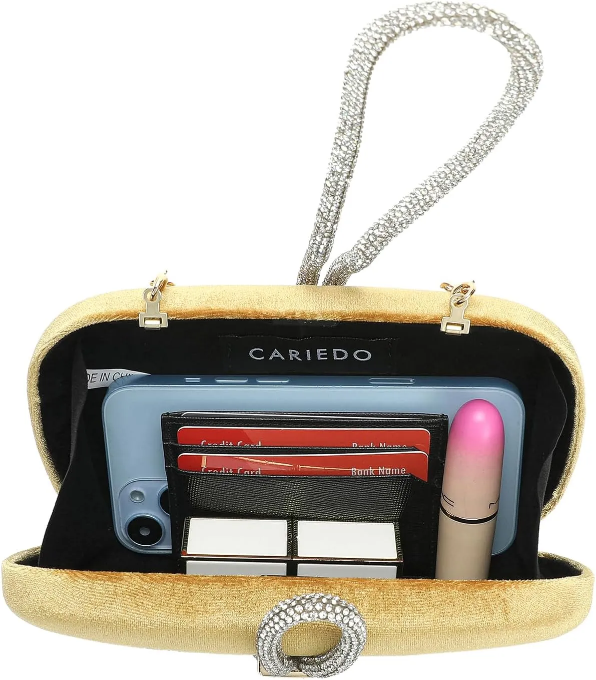 CARIEDO Women's Rhinestones Evening Handbag Crystal Velvet Clutch Bridal Purse for Wedding Prom Night Out Party