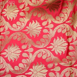 Carrot Red Banarasi Brocade Fabric by the Yard Banaras Brocade Silk Wedding Dresses Indian Crafting Sewing Costumes Skirt Home Decor Curtain
