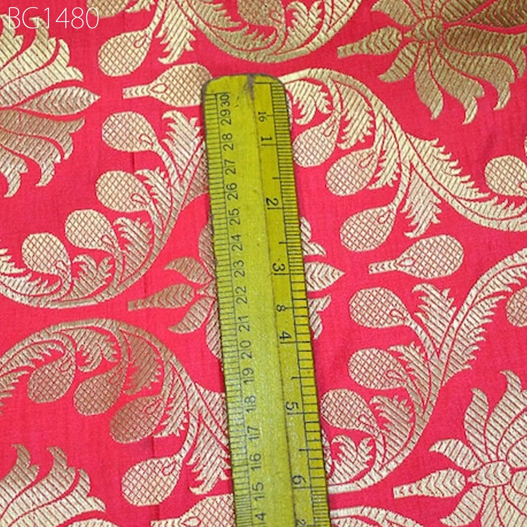 Carrot Red Banarasi Brocade Fabric by the Yard Banaras Brocade Silk Wedding Dresses Indian Crafting Sewing Costumes Skirt Home Decor Curtain