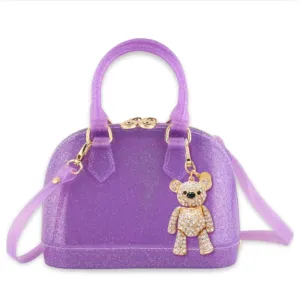 Carrying Kind Cate Purple Sparkle Purse with Crystal Teddy Charm