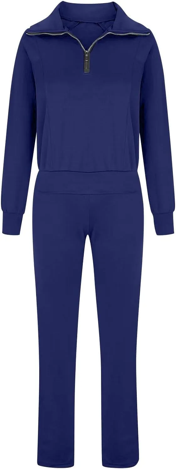 Casual 2 Piece Sportwears for Women Trendy Half Zip Sweatshirt Wide Leg Sweatpant Sets Casual Solid Color Tracksuits