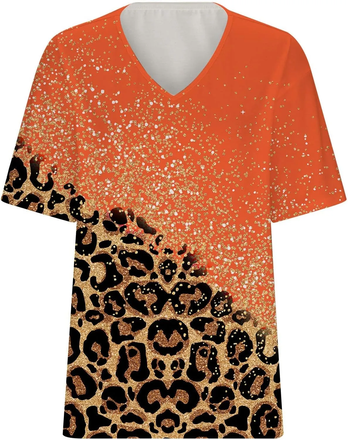 Ceboyel Womens Leopard Print Summer Blouse V Neck Tunic T Shirts Short Sleeve Casual Loose Tee Tops Flowy Ladies Outfits 2023