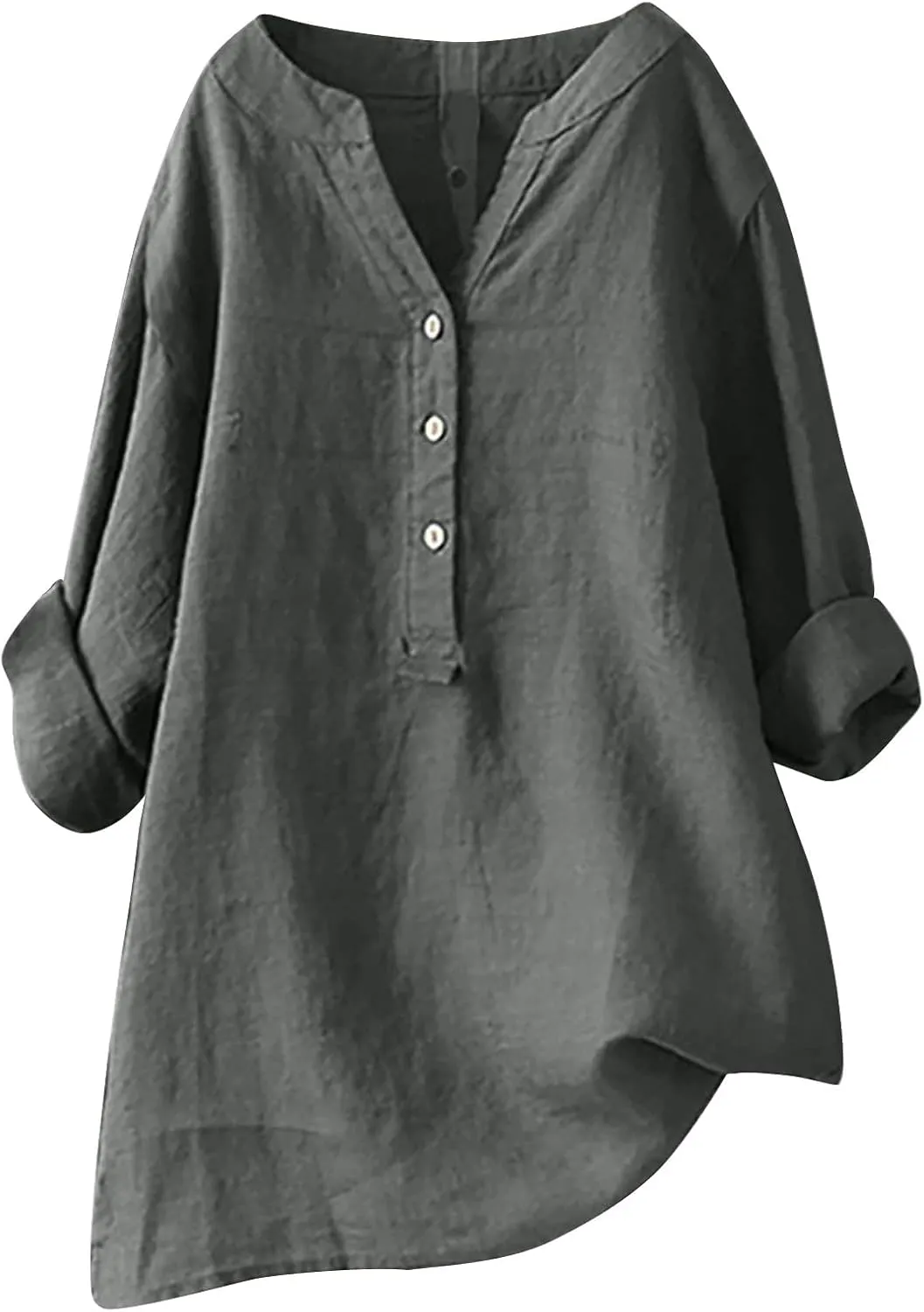 Ceboyel Womens Linen Tops 3/4 Sleeve Summer Blouse Solid Button Down Henley Shirts Tunic Boho Causal Ladies Outfits 2023