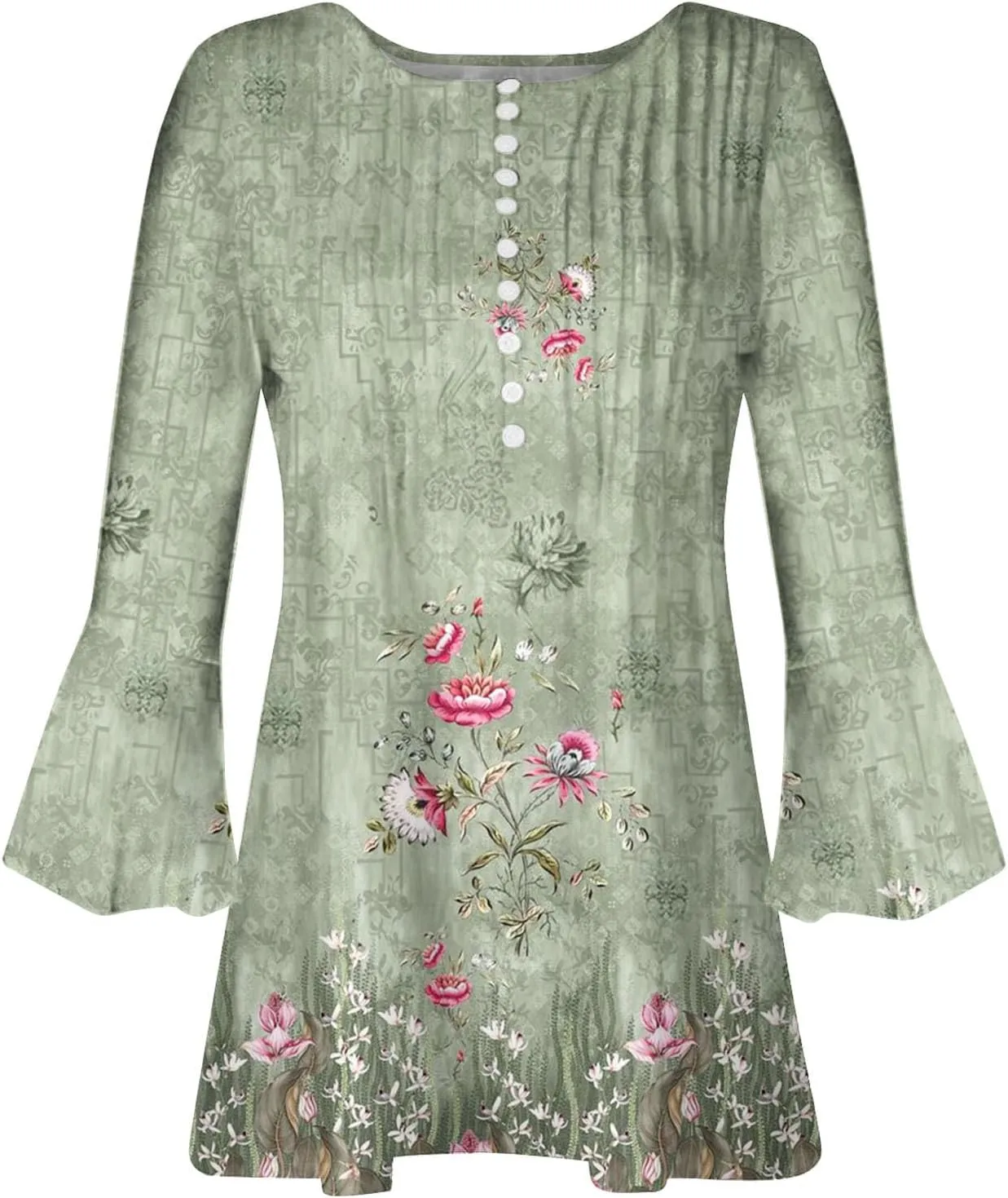 Ceboyel Womens Summer Tops 2023 Floral Button Down Tunic Shirts 3/4 Sleeve Tops Blouse Trendy Dressy Casual Ladies Clothes