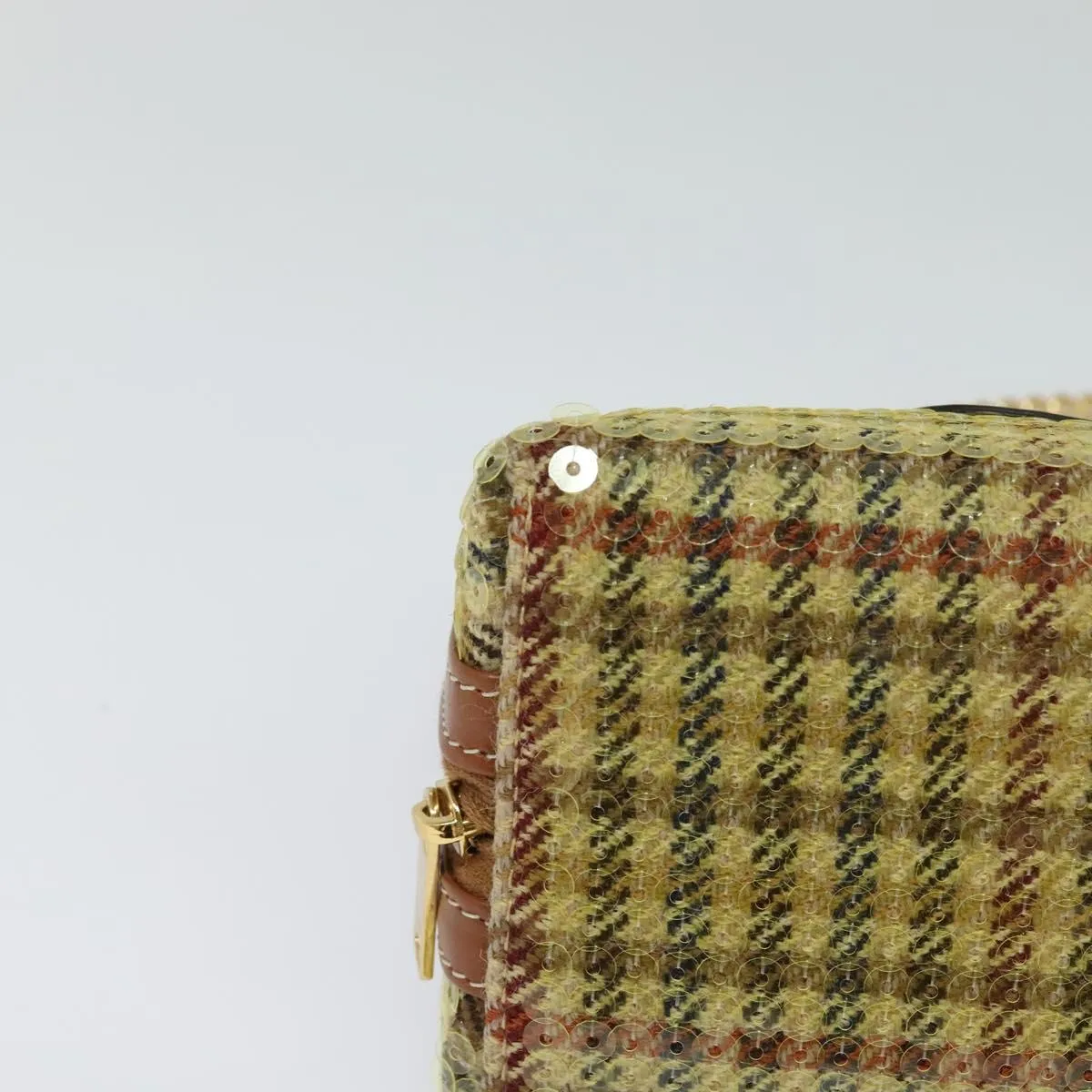 CELINE Sequin Chain Shoulder Bag Canvas Beige Auth 107500A