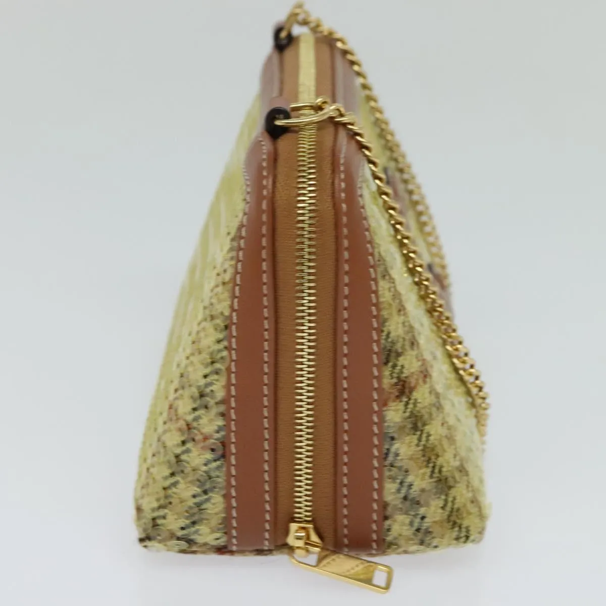 CELINE Sequin Chain Shoulder Bag Canvas Beige Auth 107500A
