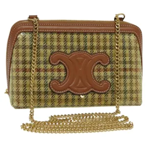 CELINE Sequin Chain Shoulder Bag Canvas Beige Auth 107500A