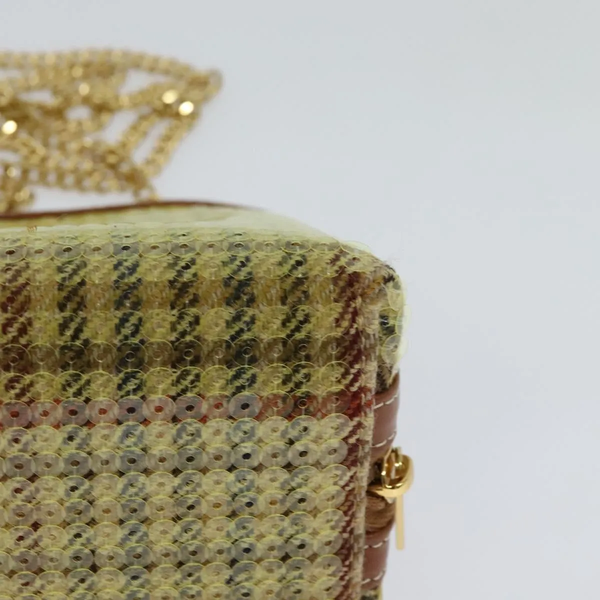 CELINE Sequin Chain Shoulder Bag Canvas Beige Auth 107500A