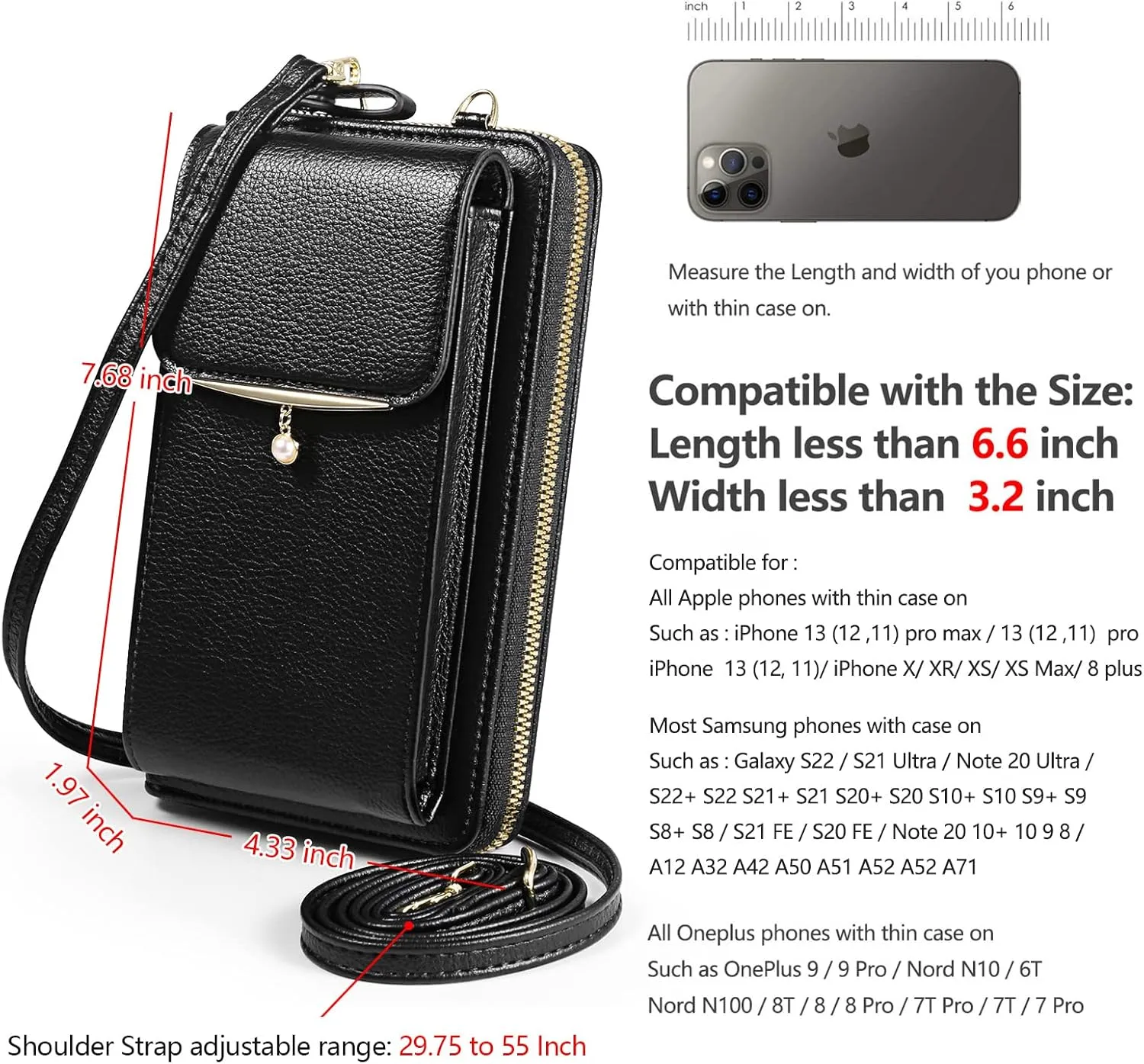 Cell Phone Purse Crossbody Bag with Card Slots for Women Compatible for iPhone 16 Pro Max/Galaxy S25 Ultra S25  S24 FE