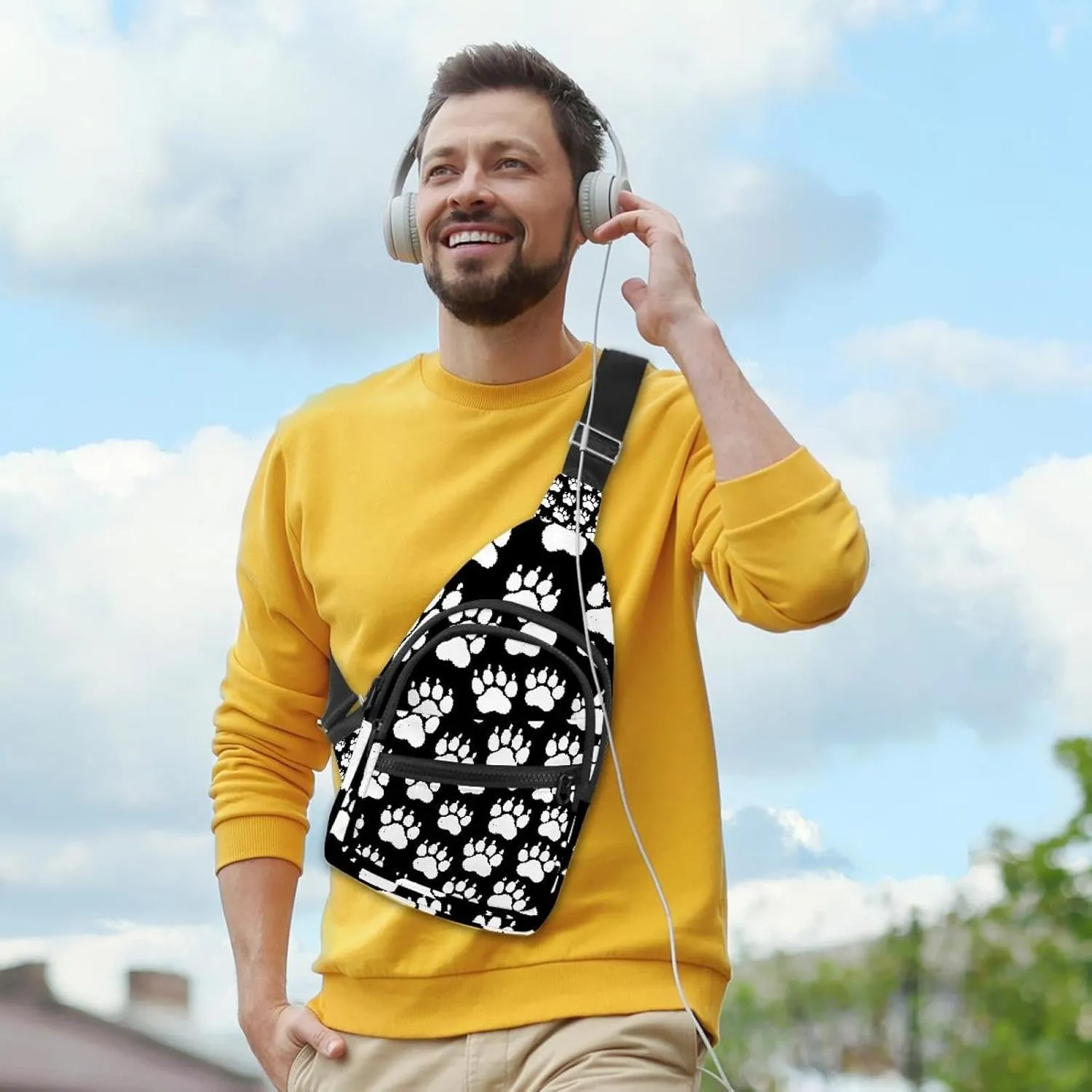 chalk dog paw print Sling Bag, Crossbody Sling Backpack Travel Hiking Chest Bag Daypack for Purses Shoulder Bag Women Men's
