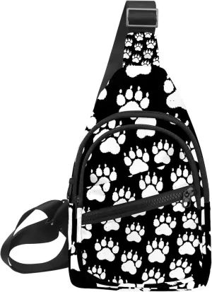 chalk dog paw print Sling Bag, Crossbody Sling Backpack Travel Hiking Chest Bag Daypack for Purses Shoulder Bag Women Men's