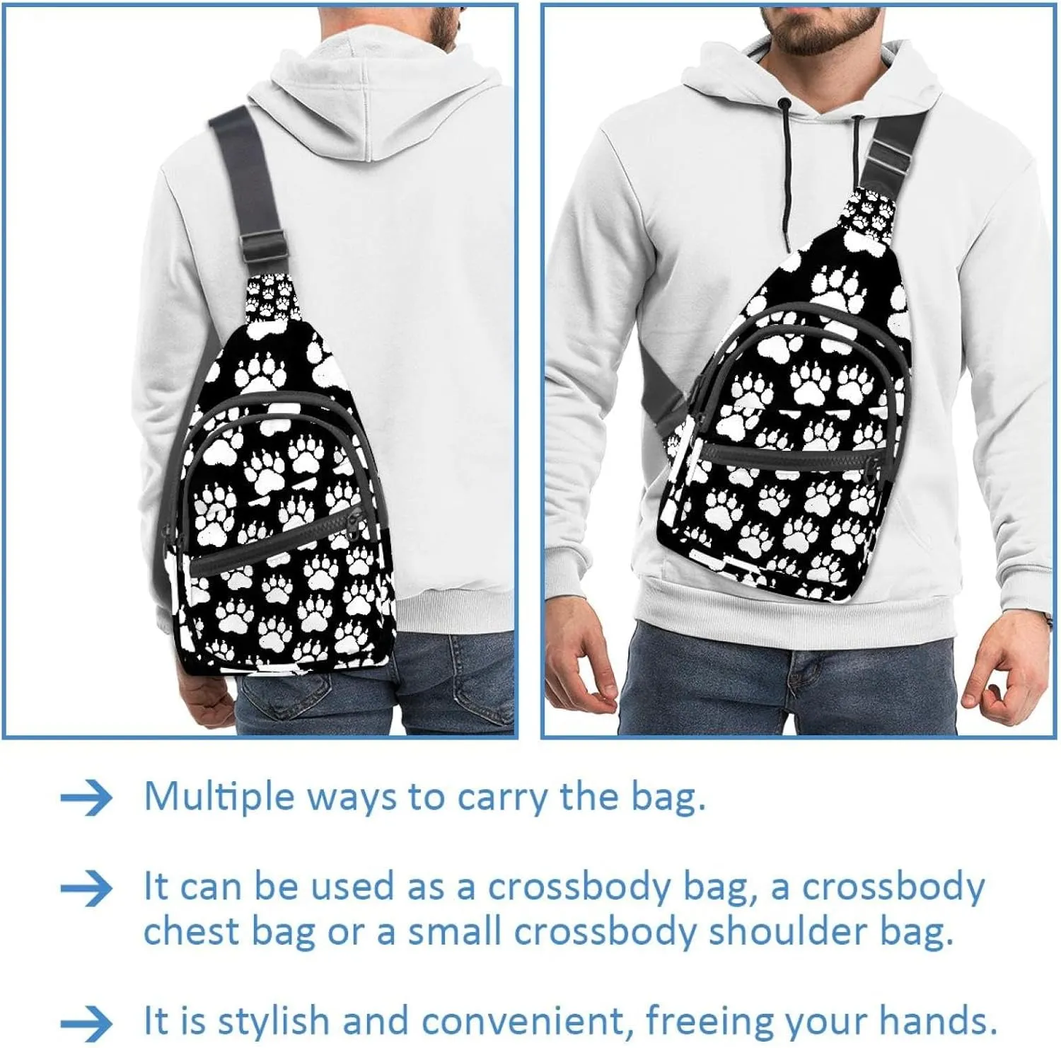 chalk dog paw print Sling Bag, Crossbody Sling Backpack Travel Hiking Chest Bag Daypack for Purses Shoulder Bag Women Men's