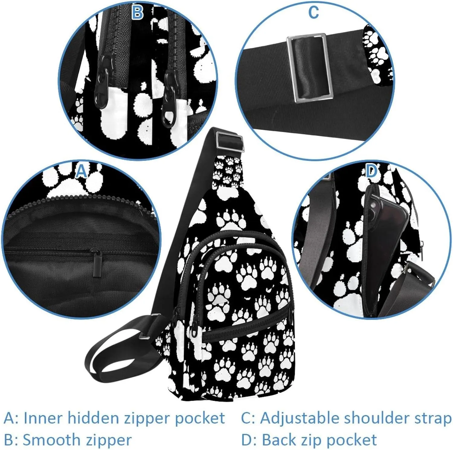 chalk dog paw print Sling Bag, Crossbody Sling Backpack Travel Hiking Chest Bag Daypack for Purses Shoulder Bag Women Men's