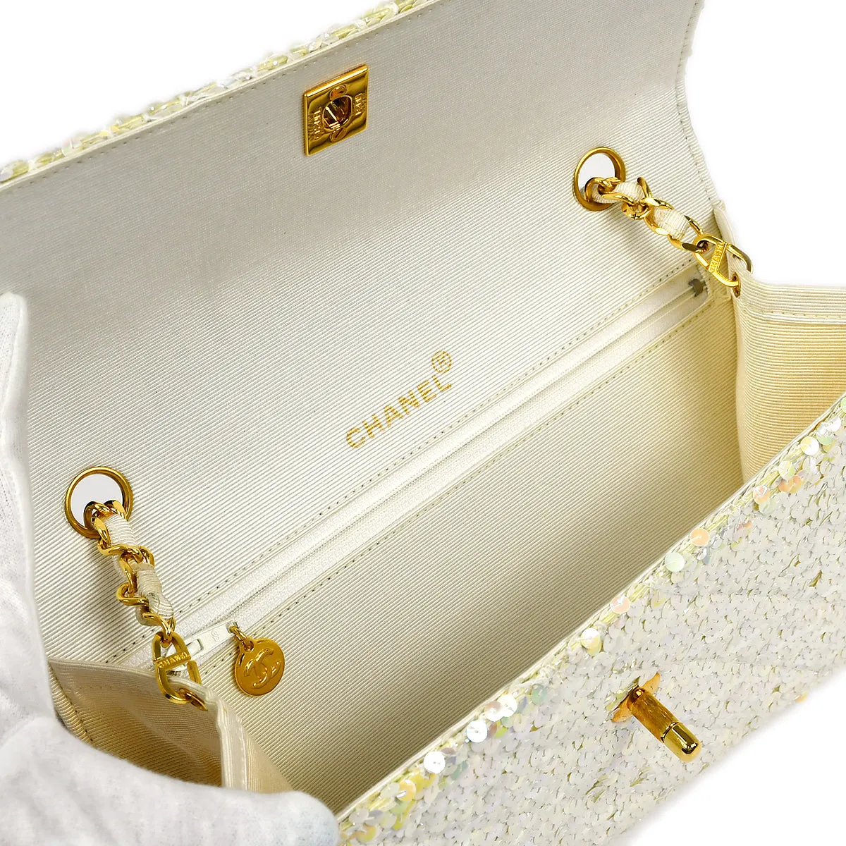CHANEL * 1989-1991 Straight Flap Medium Sequin 67892