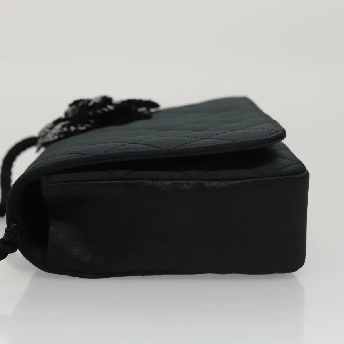 CHANEL Matelasse Sequin Flower Shoulder Bag Satin Black CC 99855