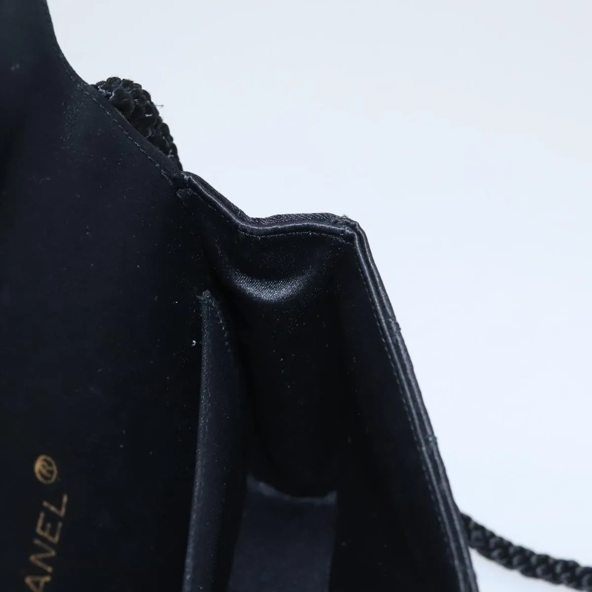 CHANEL Matelasse Sequin Flower Shoulder Bag Satin Black CC 99855