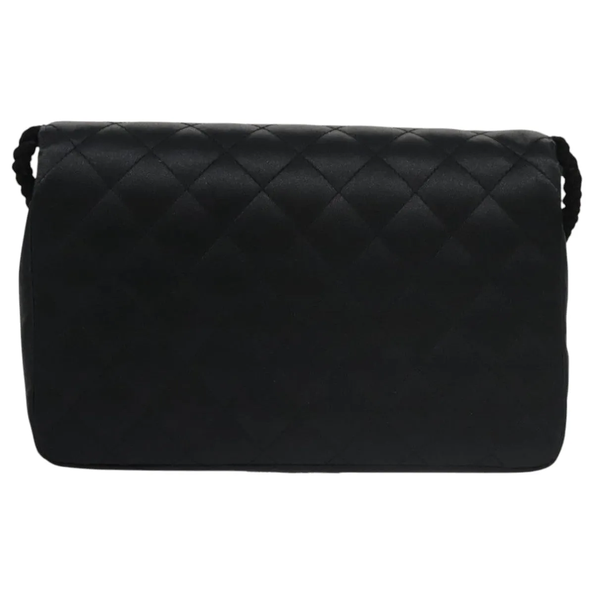 CHANEL Matelasse Sequin Flower Shoulder Bag Satin Black CC 99855
