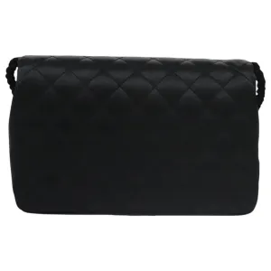 CHANEL Matelasse Sequin Flower Shoulder Bag Satin Black CC 99855