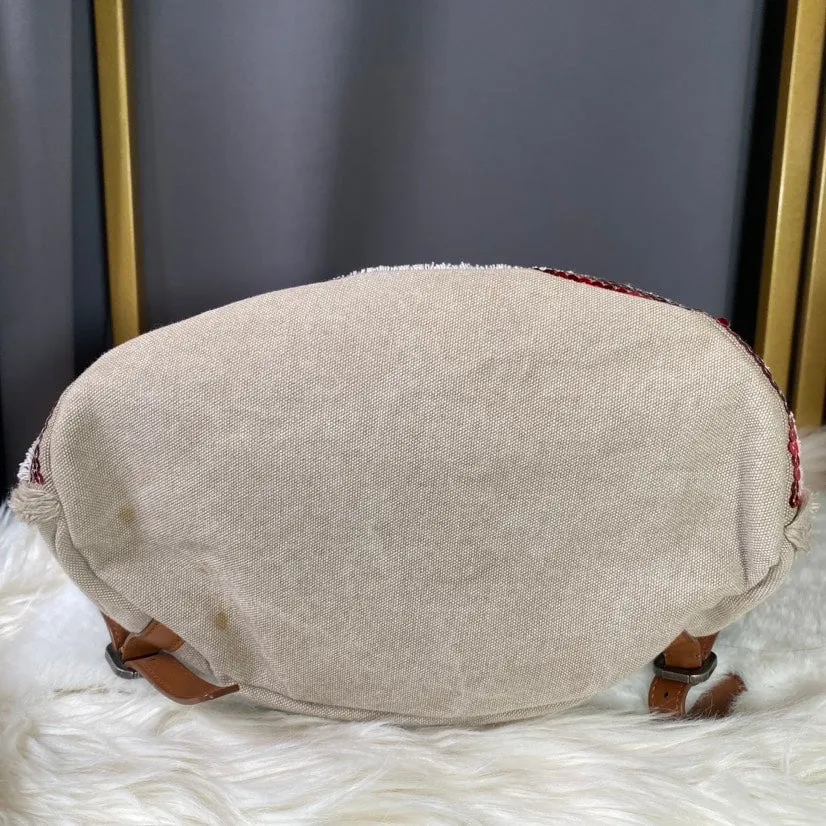 Chanel Sequin Bucket Shoulder Bag in Red and Beige Canvas
