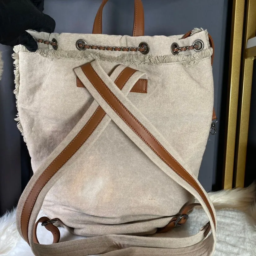 Chanel Sequin Bucket Shoulder Bag in Red and Beige Canvas