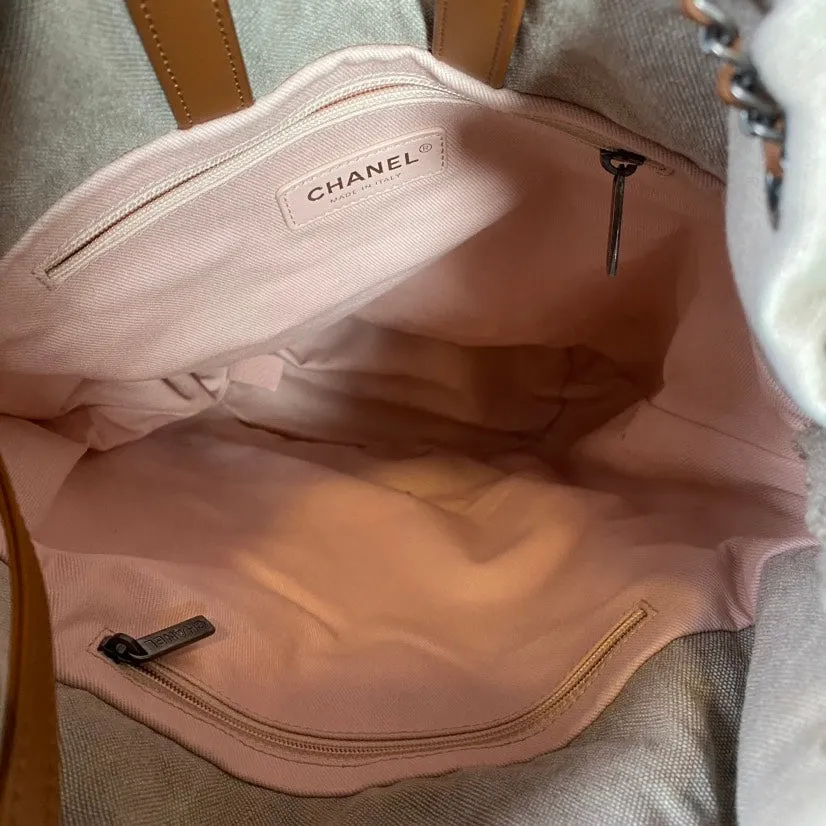 Chanel Sequin Bucket Shoulder Bag in Red and Beige Canvas